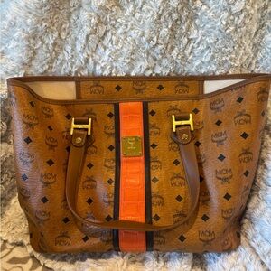 MCM Tan and Orange Women's Tote Bag w/pouch